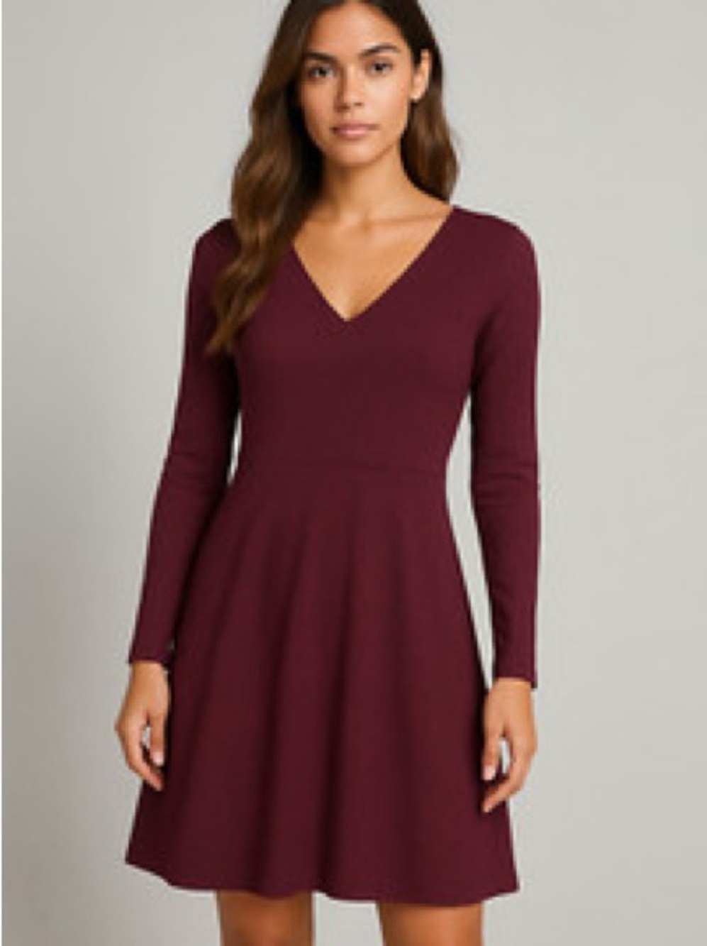 Hollister Long-Sleeve V-Neck Fit-and-Flare Dress - Burgundy